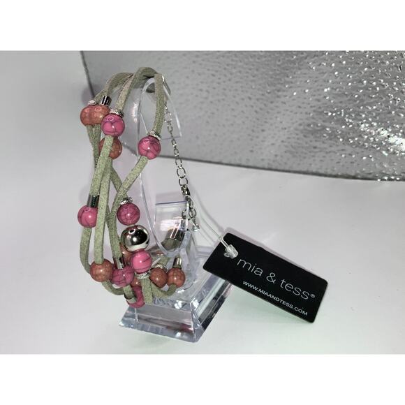 NWT! Mia & Tess Beaded Suede Illusion Mauve 9.5" Bracelet! - Picture 10 of 16